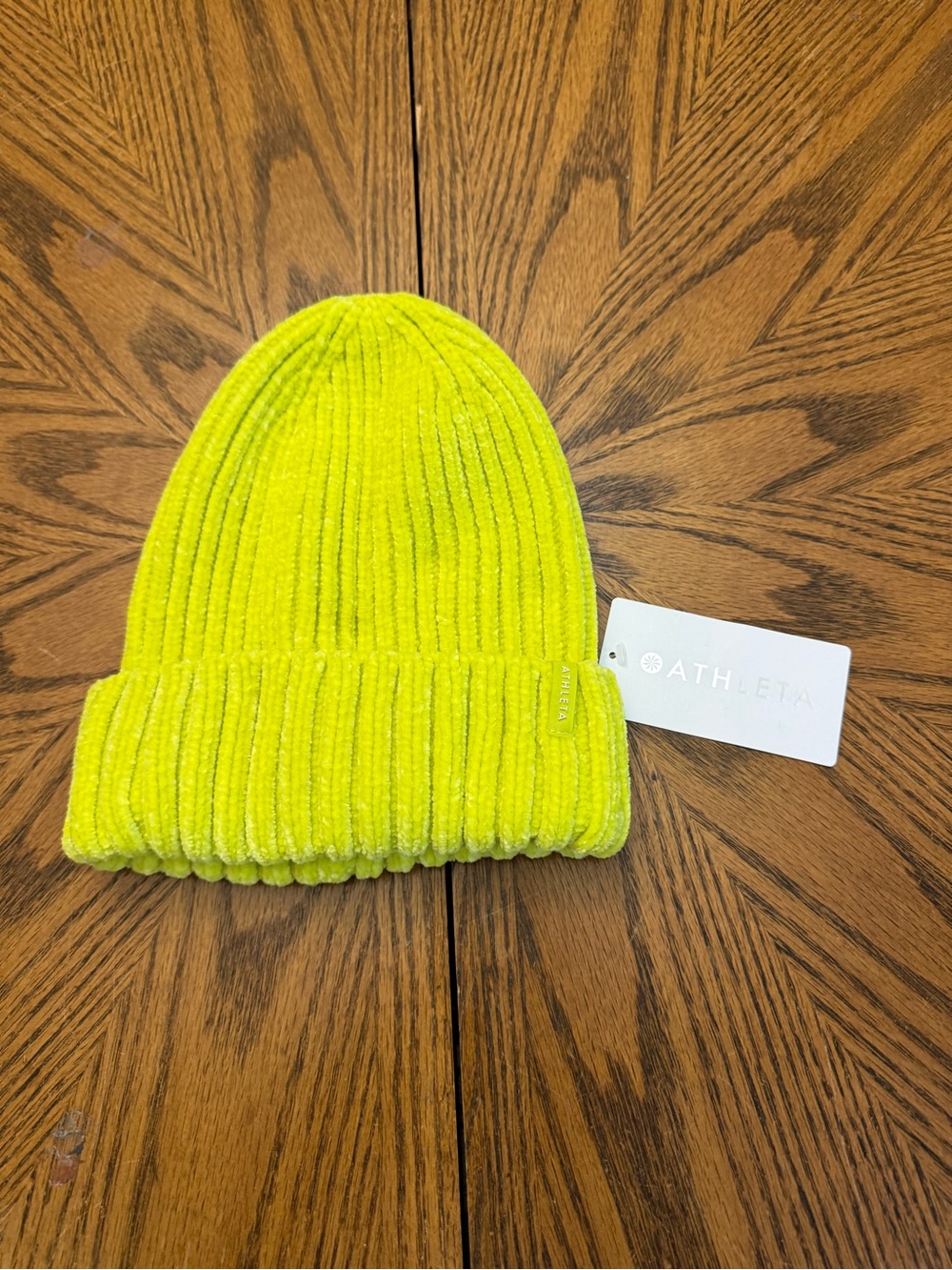 Athleta Neon Lime Ribbed Cuff Beanie